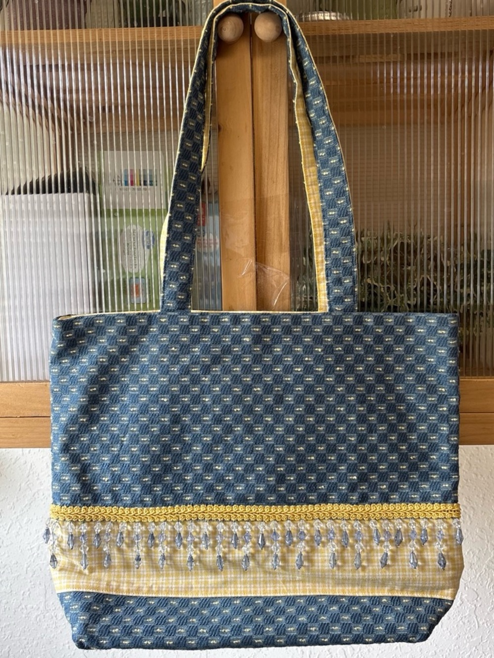 Vintage 90s Grandma-Core Beaded Plaid Tote Bag✨